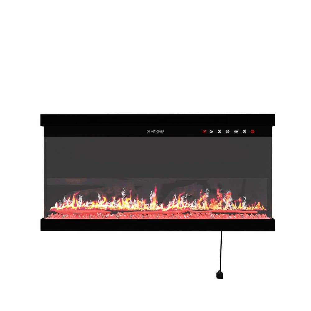 FUFU&GAGA 30 in. Freestanding 3-Sided Glass Electric Fireplace in Black with 12 Flame Colors,5 Brightness Levels & Adjustable Heat (1)