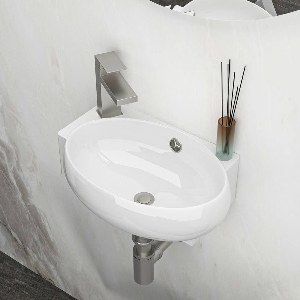 Tenleaf 16.50 in. W x 11.00 in. D x 5.69 in. H White Ceramic Rectangle Wall Mount Bathroom Sink with Single Faucet Hole (3)