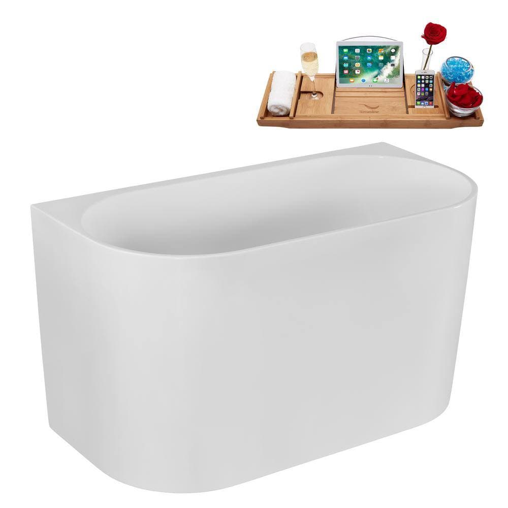 Streamline 47 in. 24 in. Acrylic Freestanding Soaking Bathtub Glossy White with Matte Black Drain, Bamboo Tray (4)