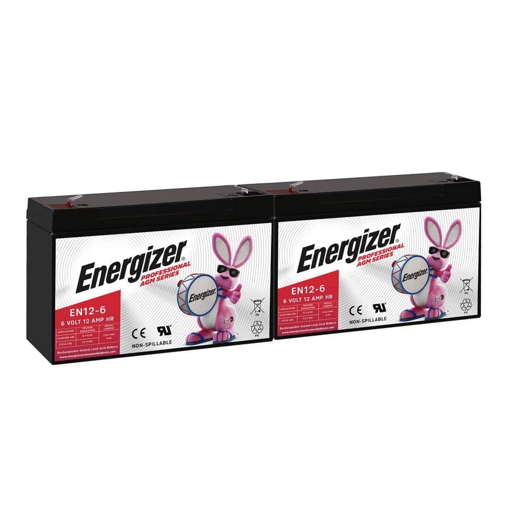 Energizer EN12-6-2 PACK-6 Volt 12 Amp Hr, Long Lasting Sealed Lead Acid AGM Rechargeable Battery
