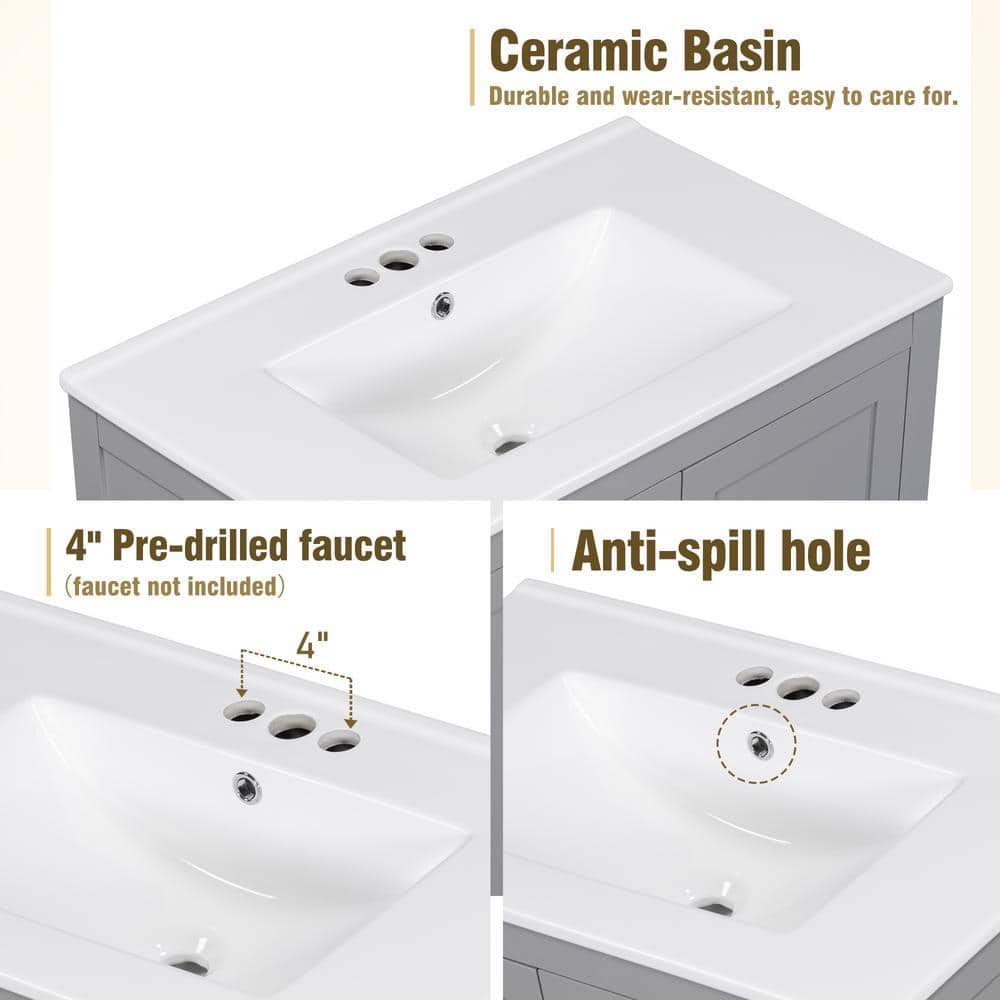 COWLOWN 30 in. D x 18 in. W x 34 in. H Bathroom Gray Linen Cabinet (3)