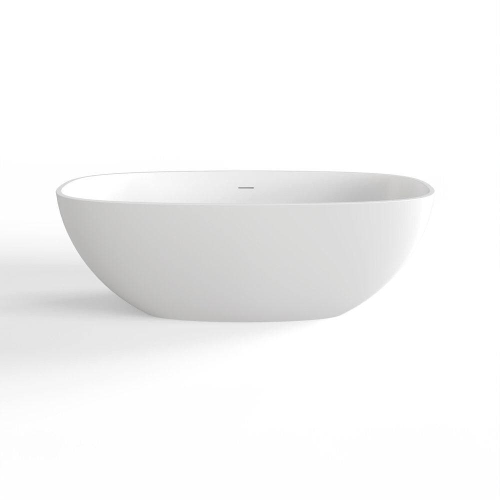 WELLFOR 66.9 in. x 29.5 in. Artificial Stone Soaking Bathtub in Matte White Solid Surface with Overflow and Pop-up Drain (2)