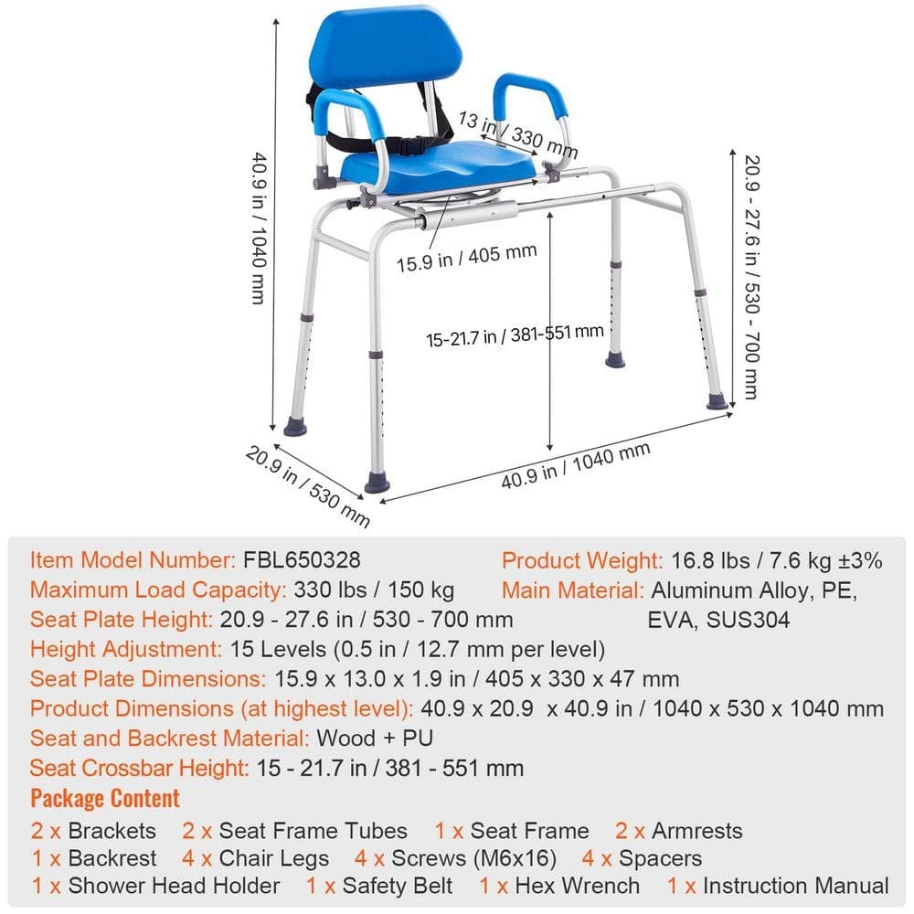 Siavonce 20.9 in. W Aluminium Sliding Tub Transfer Bench Shower Chair with 360 Degree Swivel Seat 330LBS in Blue (3)