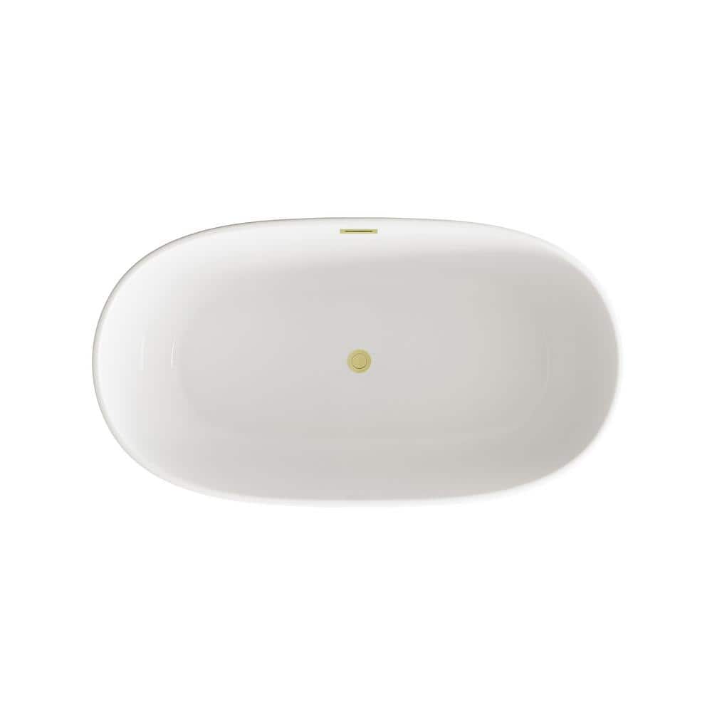 Unbranded Timeless Home 54 in. x 29 in. Soaking Bathtub with Center Drain in Glossy White with Brushed Gold Trim (2)