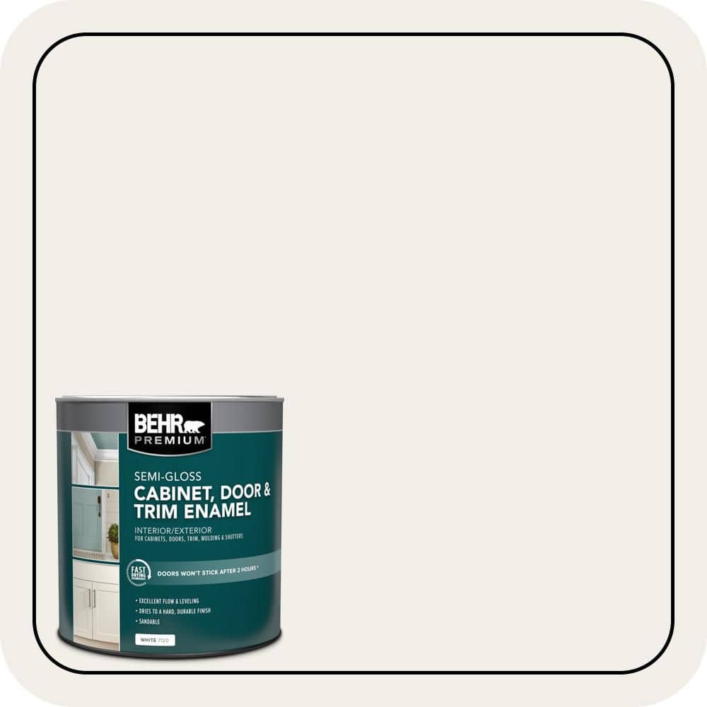 BEHR PREMIUM 1 qt. #W-F-610 White Fur Semi-Gloss Enamel Interior/Exterior Cabinet, Door & Trim Paint