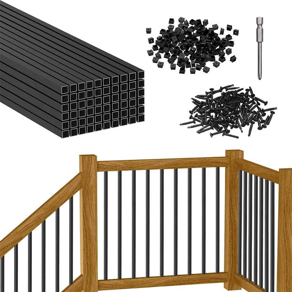 Afoxsos 60 Pack 36 x 3/4 Aluminum Square Deck Balusters Black Spindles with Anti-UV Connectors for Wood Composite Railing (2)