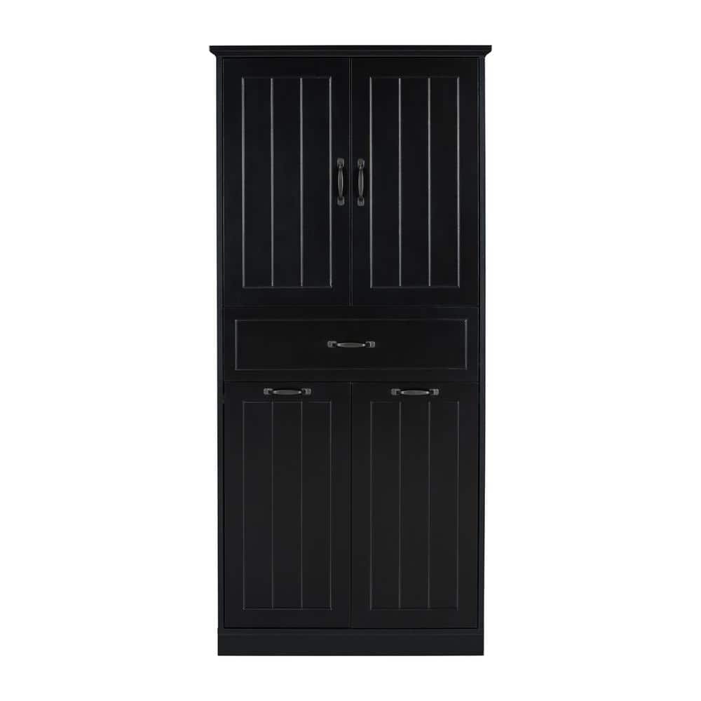 Adrinfly 29 in. W x 15.7 in. D x 65.8 in. H Black Linen Cabinet with Two Laundry Baskets, Doors and Drawer (1)