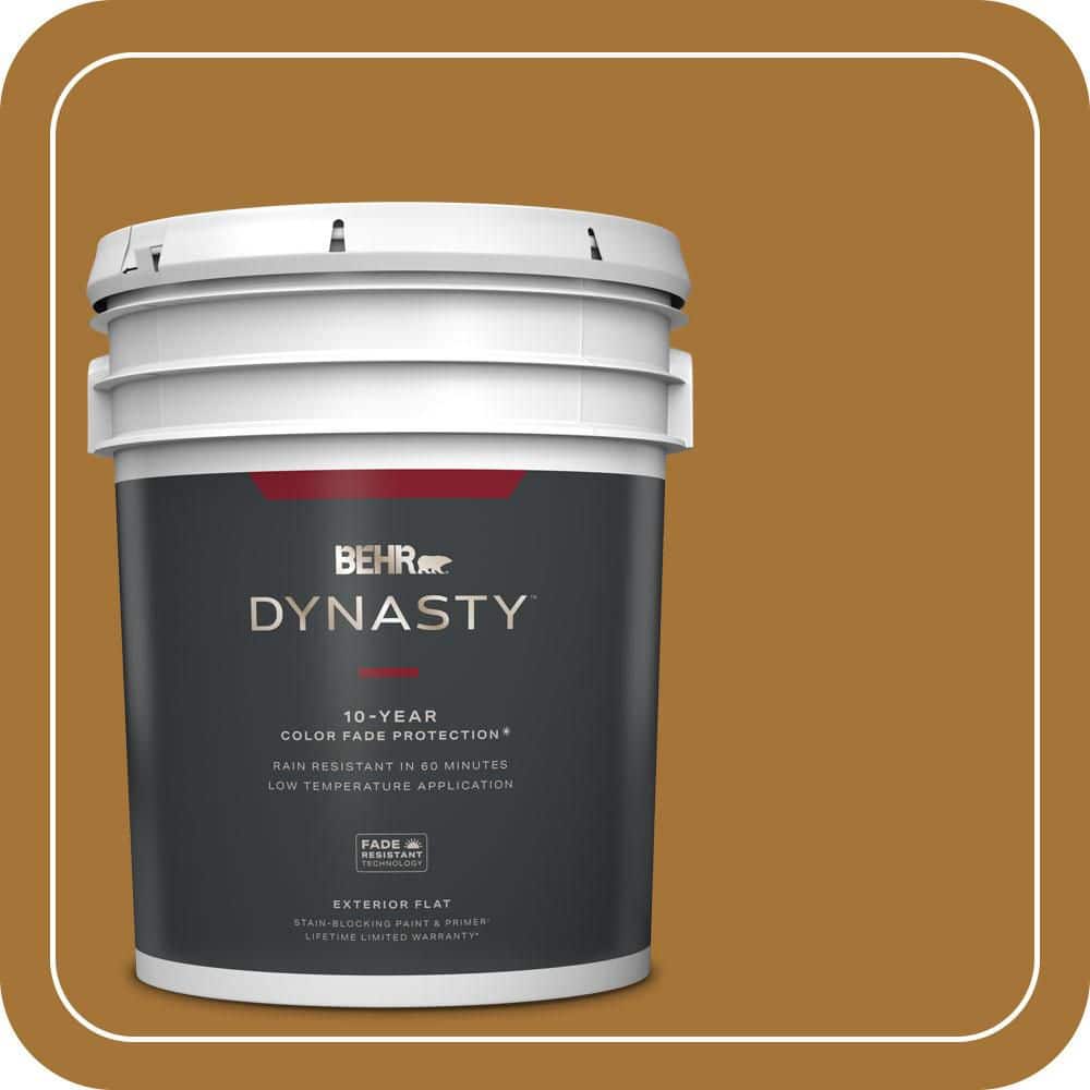 BEHR DYNASTY 5 gal. #310D-7 Mayan Gold Flat Exterior Stain-Blocking Paint & Primer