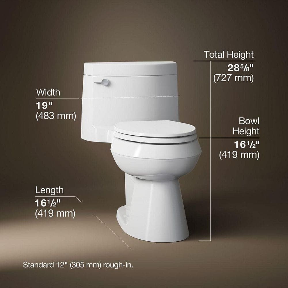 KOHLER Cimarron 12" Rough In 1-Piece 1.28 GFP Single Flush Elongated Toilet with Concealed Trapway in White w/ Soft Close Seat (2)