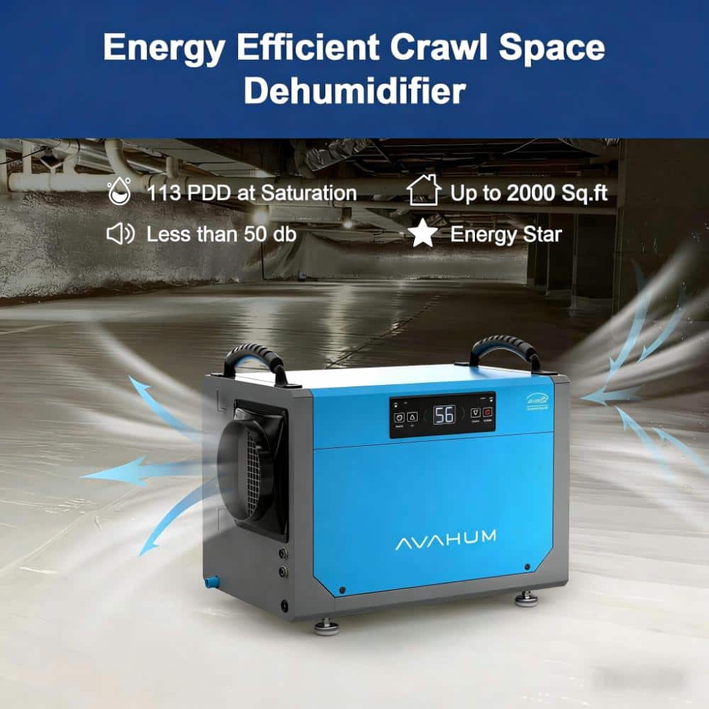 KucyBor 113 pt. Commercial Crawl Space Dehumidifier in Blue with Auto Defrost, Remote Control, Drain Hose, Energy Star (2)