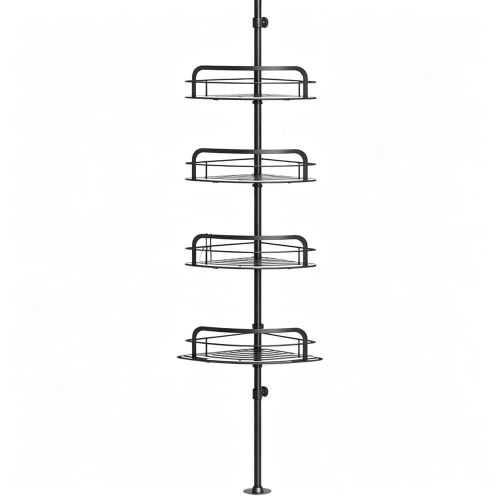 Unbranded Tension Pole Corner Shower Caddy in Black, Rust-Resistant Bathroom Organizer, Drill-Free, Height Adjustable (1)