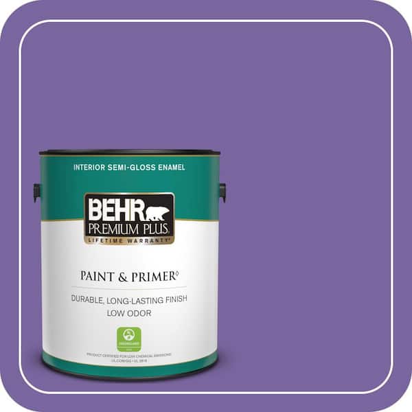 BEHR PREMIUM PLUS 1 gal. #PPU16-03 Purple Paradise Semi-Gloss Enamel Low Odor Interior Paint & Primer (2)
