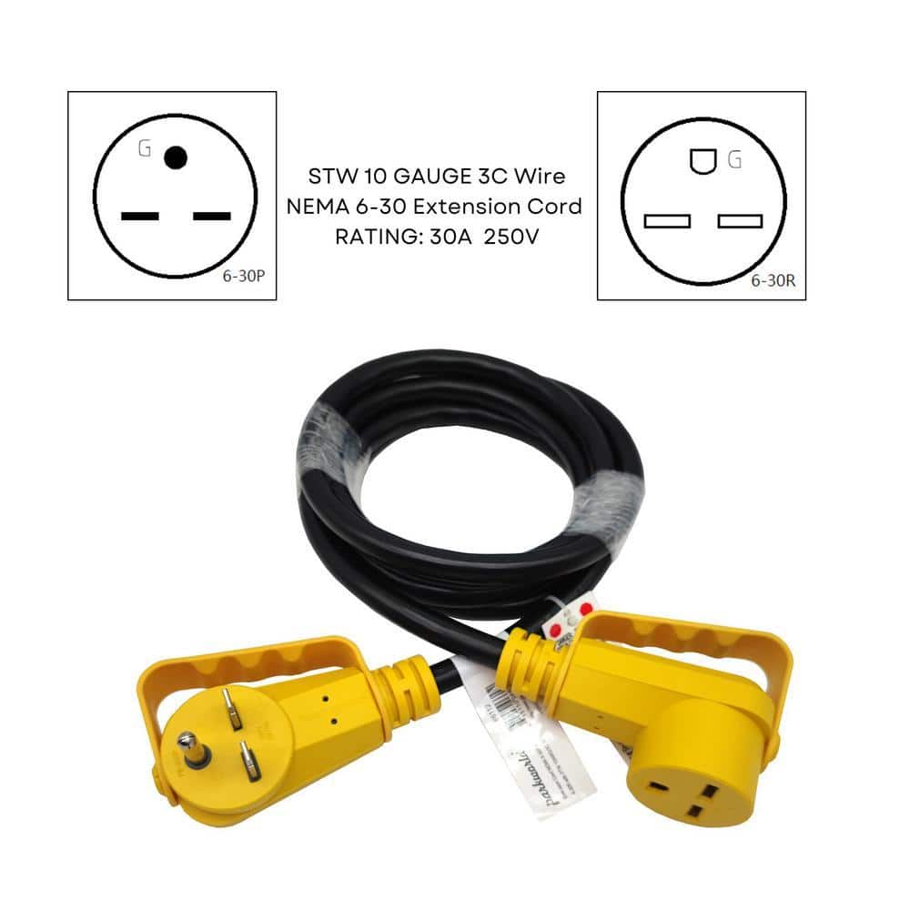 parkworld 15 ft. 10/3 30 Amp 250-Volt Indoor/Outdoor NEMA 6-30 Heater/Industrial Extension Cord with Handle and Lighted End, Black (3)