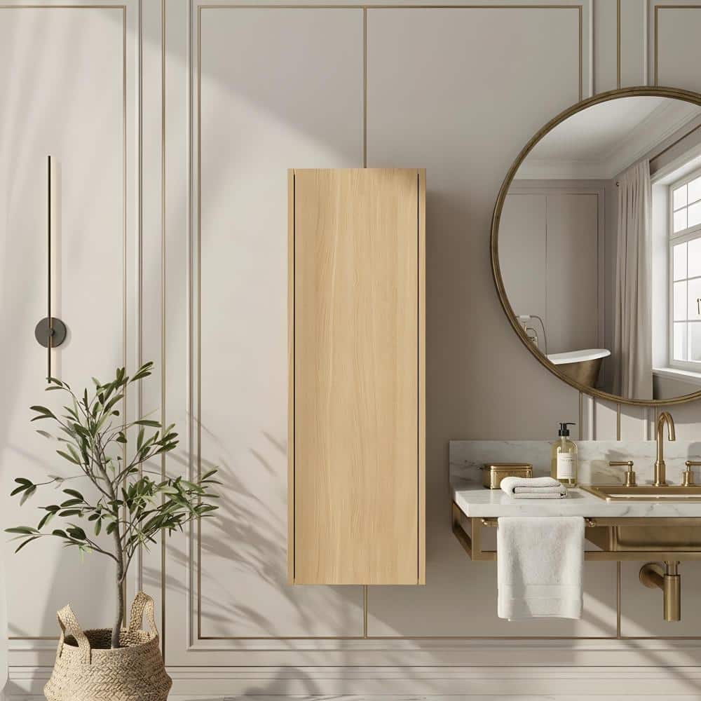 Zuvandra 11.81"W x 9.81"D x 35.44"H Plywood Bathroom Wall Cabinet with Doors and Built-in Shelves,Oak (1)