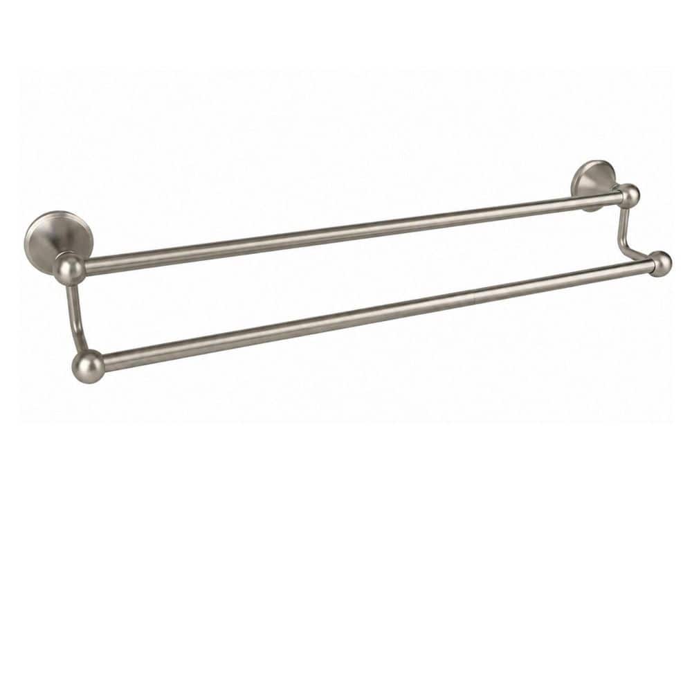 Unbranded Double Towel Bar 16 in. Brushed Nickel Zinc Alloy Wall-Mounted Antique Bath Towel Holder Rod Bar Hanger