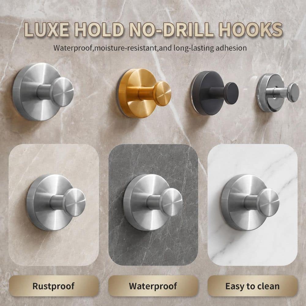 LAIFUCAM Stainless Steel Suction Cup Hooks in Brushed Silver for Bathroom, Shower, Mirror, Glass, Wall Hanging Towels 4 Pack (2)