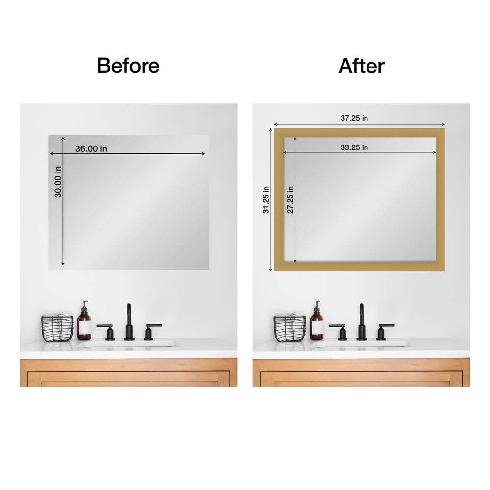 Amanti Art Mirror Makeover Grace Brushed Gold 31.25 in. W x 37.25 in. H Bathroom Mirror Frame Border Kit-Fits a 30 x 36 Mirror (2)