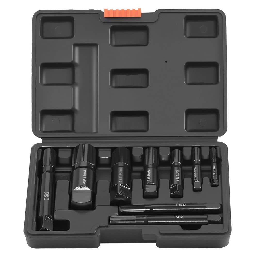 Helhom 9 Pcs Steel Broken Pipe Extractors, Cr-Mo Steel for Removing 1/8 in. to 1 in. Damaged Threaded Pipes and Fittings (1)