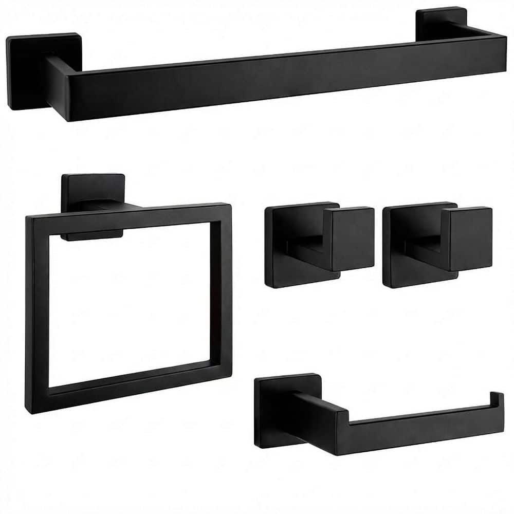 Wudkey 5-Piece Stainless Steel Bath Hardware Set with Towel Bar, Towel Ring, Toilet Paper Holder, Towel Hooks (1)
