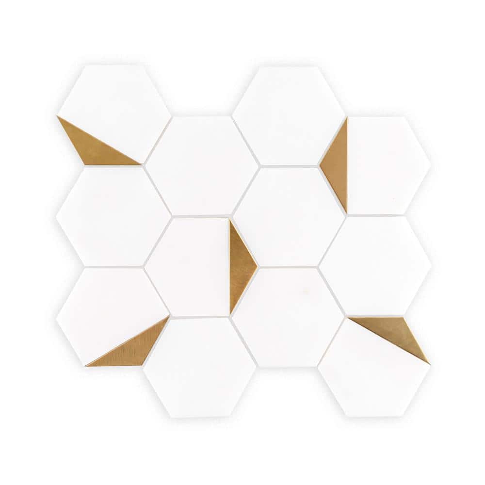 Jeffrey Court Bees Knees White 13 in. x 11.125 in. Hexagon Polished Marble Mosaic Wall and Floor Tile (1 sq. ft./Each) (2)
