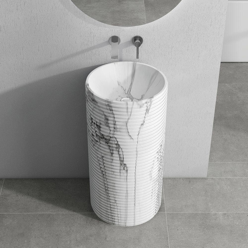 SJ STAR&JANE 16.5 in. Solid Surface Pedestal Bathroom Sink in Marble Pattern (1)
