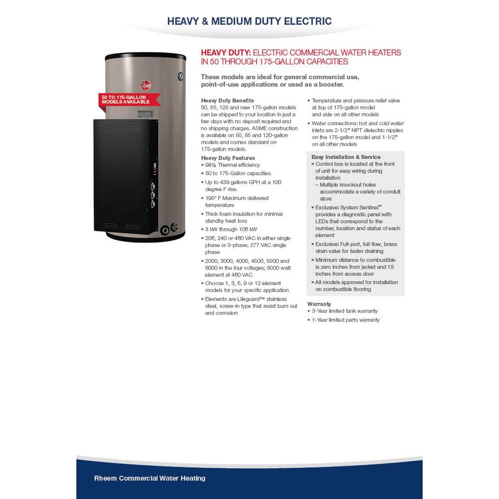 Rheem Heavy Duty 480-Volt kW 3-Phase Surface Thermostat Commercial Electric Water Heater (3)
