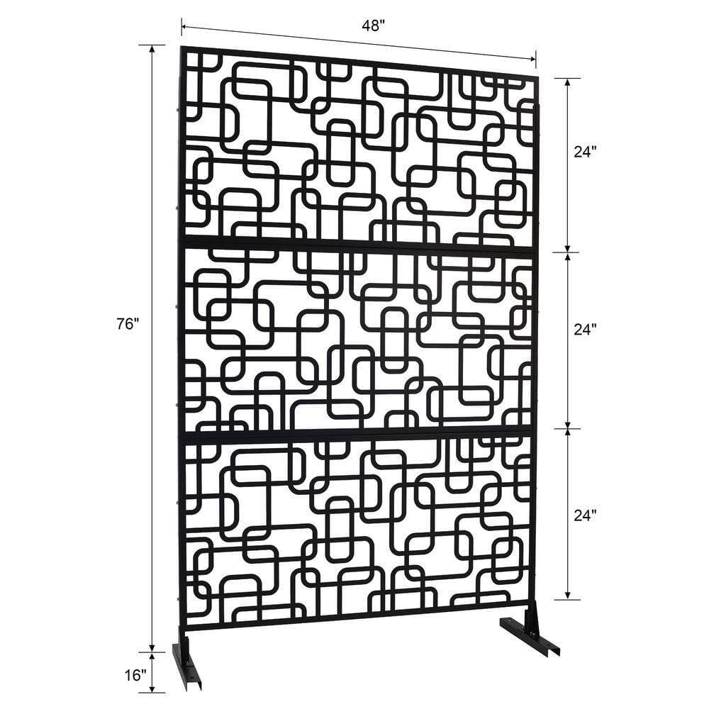 Coporesell 76 in. x 48 in. Freestanding Decorative Privacy Screen Black Metal for Outside Lawn Garden (2)
