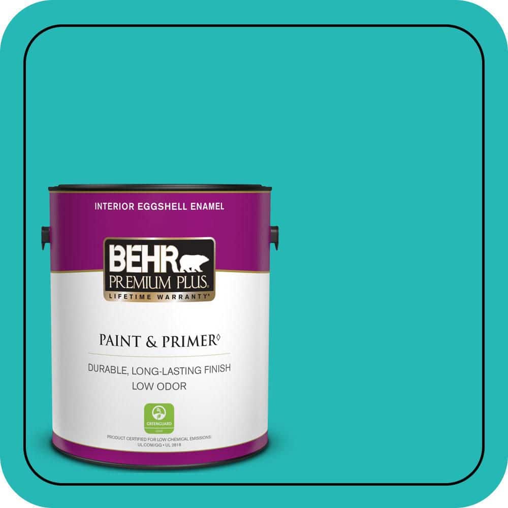 BEHR PREMIUM PLUS 1 gal. #MQ4-21 Caicos Turquoise Eggshell Enamel Low Odor Interior Paint & Primer (1)
