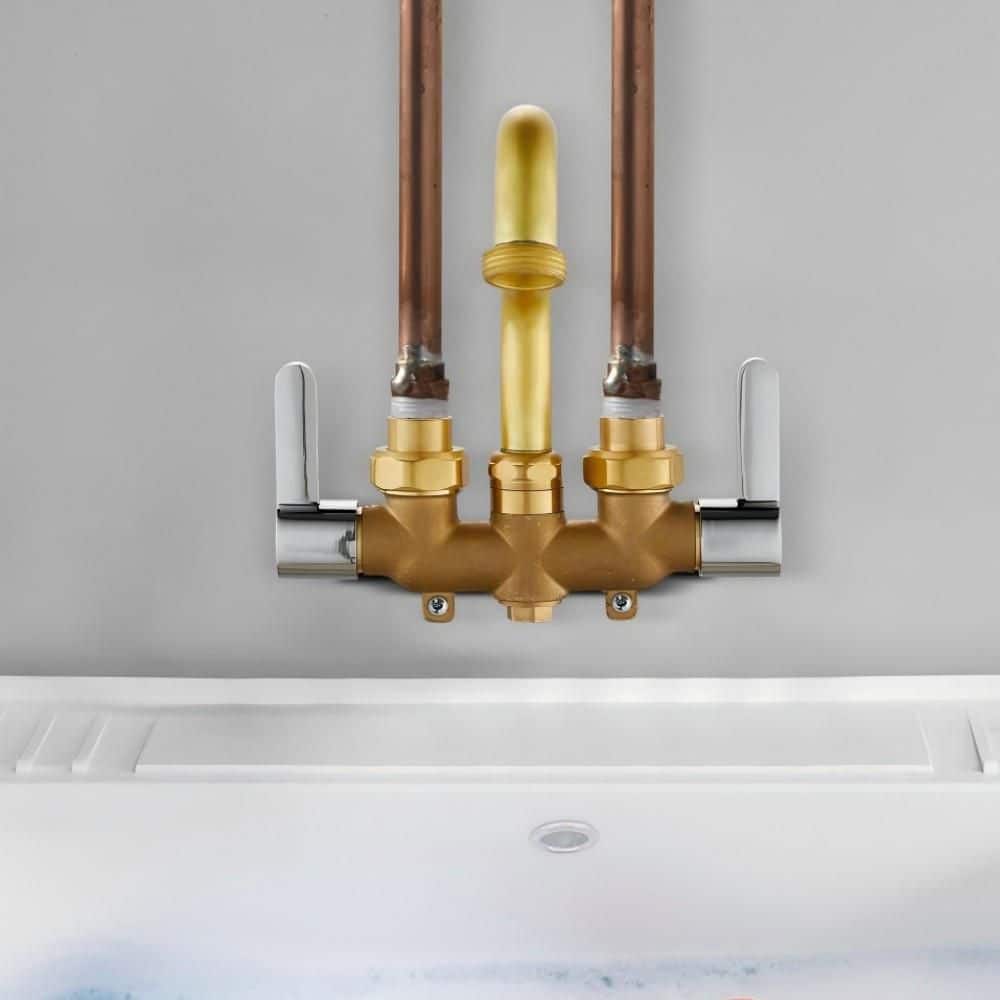 Numhew 1-Piece Wall Mount Sink Faucet with Spout Installation Hardware, Chrome Brass Dual Handle 360 Swivel Utility Faucet (2)