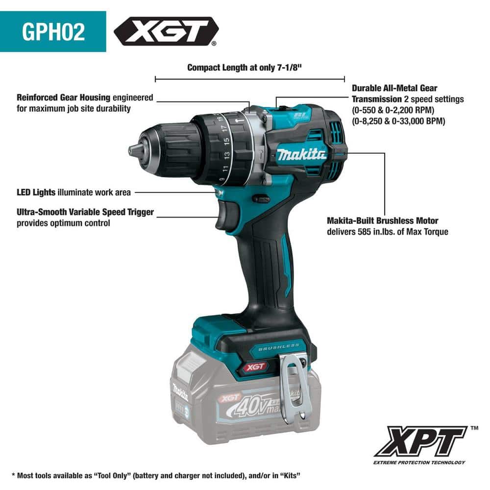 Makita 40V Max XGT Compact Brushless Cordless Compact 1/2 in. Hammer Driver-Drill Kit (2.5Ah) (3)