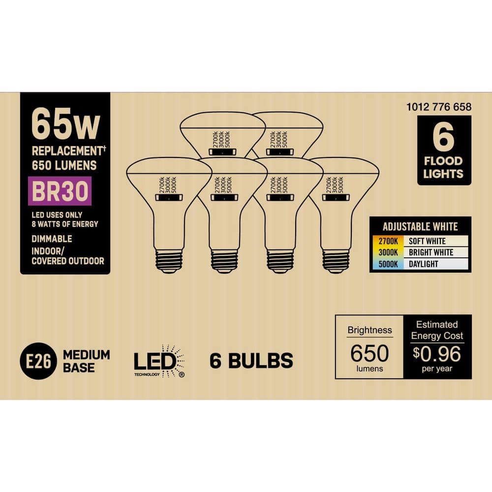 PRIVATE BRAND UNBRANDED 65-Watt Equivalent BR30 Dimmable LED Light Bulb with Selectable Color Temperature (6-Pack) (3)