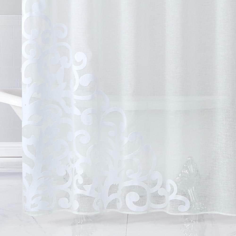 Dainty Home Natalie 70 in. x 72 in. Appliqued White Shower Curtain (2)