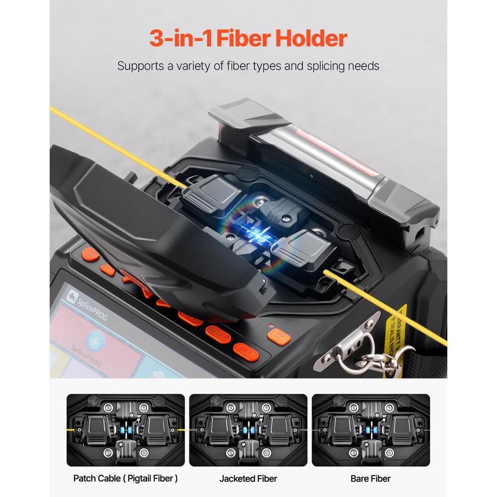 SKYSHALO Fiber Fusion Splicer 6-Motors, Core Alignment Fibers Optic Splicer 6s Splicing 13s Heating 3in. 1-Fiber Holder, 7800mAh (3)