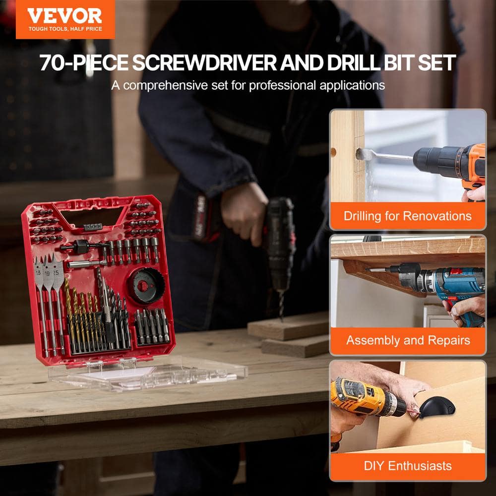 VEVOR Drill Bit Set, 70 Pieces Drill and Driver Bit Set, Carbon Steel, Drill Bit Set, (246-Piece) with case (2)