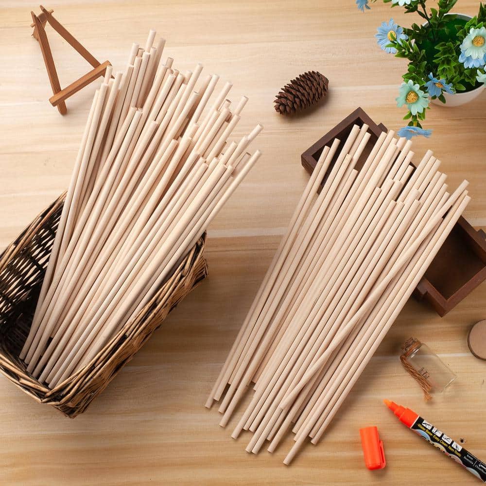 Angel Sar 100-Piece 12 in. x 0.25 in. Dowel Rods Wood Sticks Wooden Dowel Rods for Craft Projects, DIY (3)