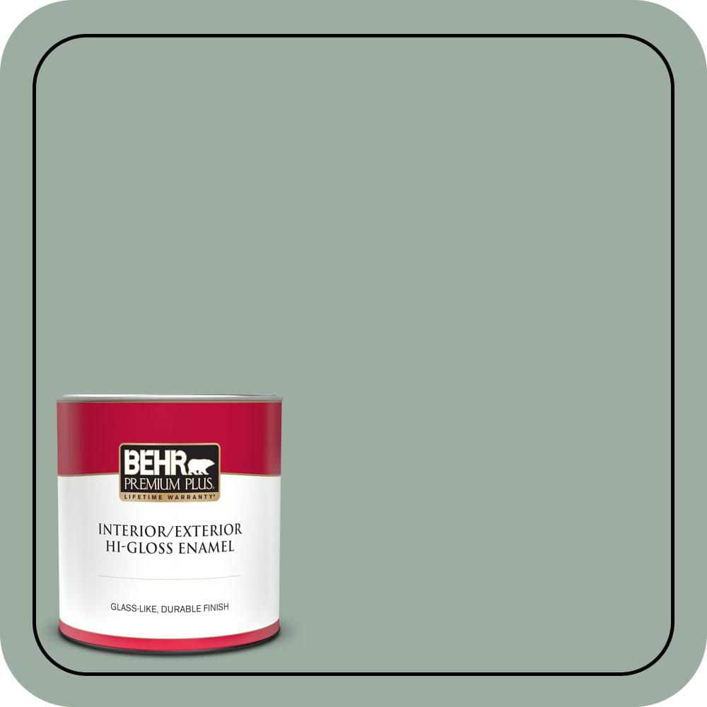 BEHR PREMIUM PLUS 1 qt. #N420-3 Misty Moss Hi-Gloss Enamel Interior/Exterior Paint & Primer