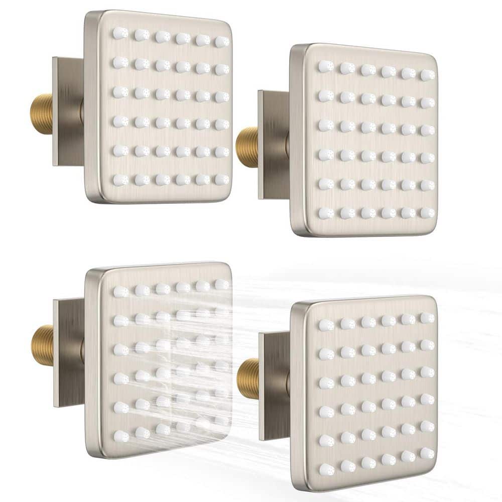 Helhom 4-Pack 3 in. Square Brass Shower Body Spray Jets in Brushed Nickel, Wall Mount Spa Massage Nozzles, 1/2 in. NPT Thread (1)