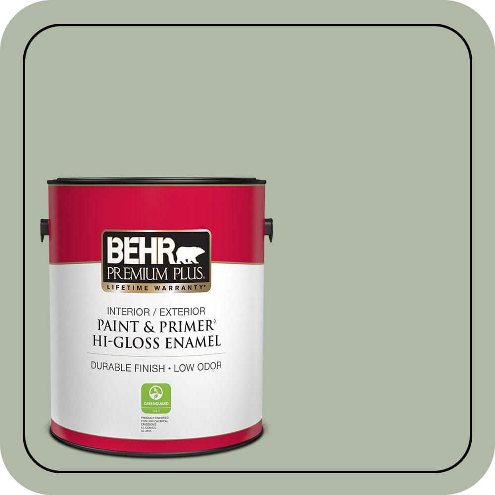 BEHR PREMIUM PLUS 1 gal. #N390-3 Jojoba Hi-Gloss Enamel Interior/Exterior Paint & Primer (1)