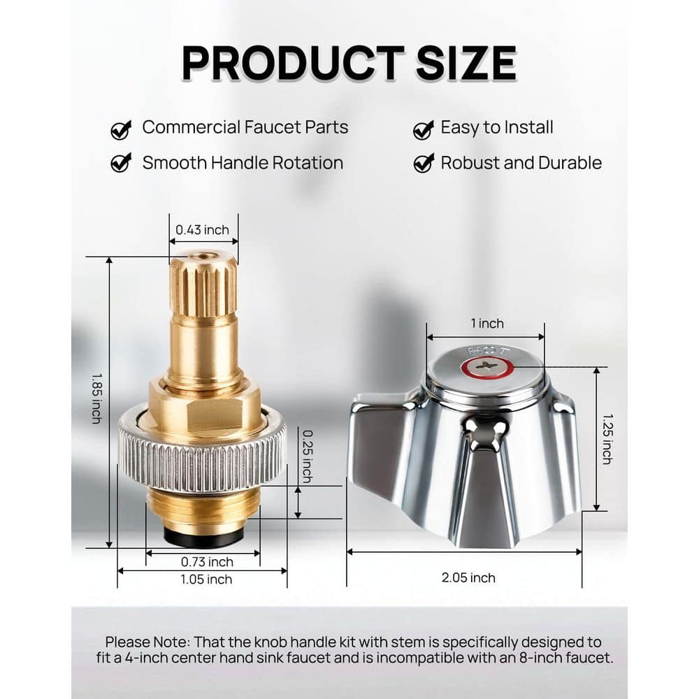 Helhom 4 in. Brass Faucet Handle Cartridge Replacement Stem Assembly, Hot and Cold Knob Handle Kit with Stem, Faucet Valves (2)