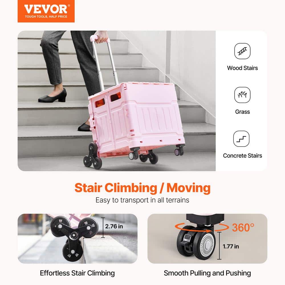 VEVOR Foldable Utility Cart, 150 lbs. Capacity Collapsible Portable Crate Rolling Cart with Stair Climbing Wheels (2)