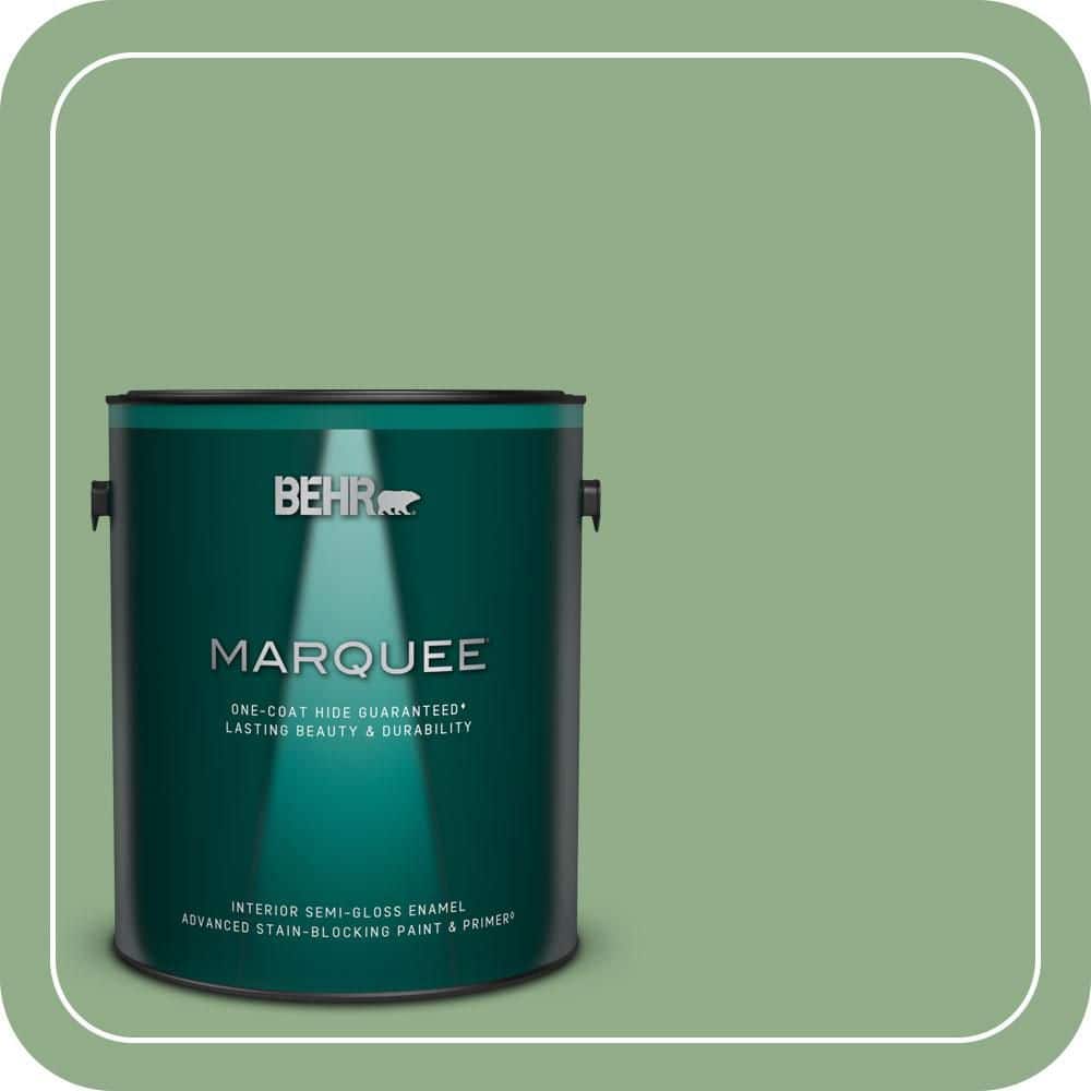 BEHR MARQUEE 1 gal. #MQ6-46 Flora Green One-Coat Hide Semi-Gloss Enamel Interior Paint & Primer