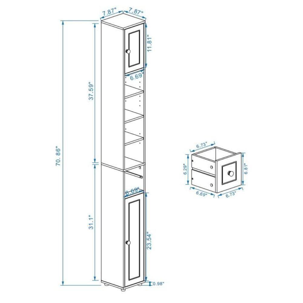 Tileon 7.87 in. W x 7.87 in. D x 70.87 in. H White MDF Freestanding Linen Cabinet with 4-Adjustable Shelves (2)