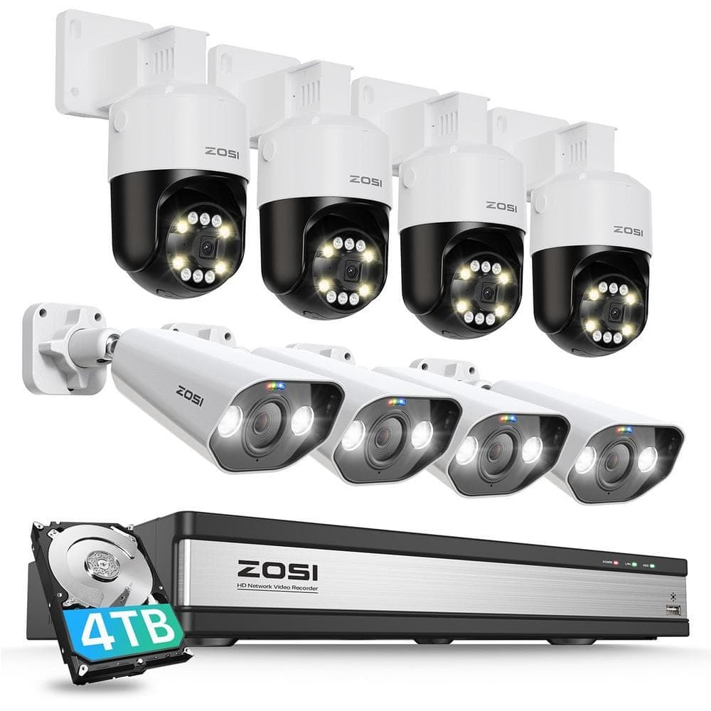 ZOSI 16-Channel 4TB NVR Home Security Camera System with 8 5MP Wired POE Outdoor Cameras, 355 Pan Tilt and Fixed, 2-Way Audio (1)