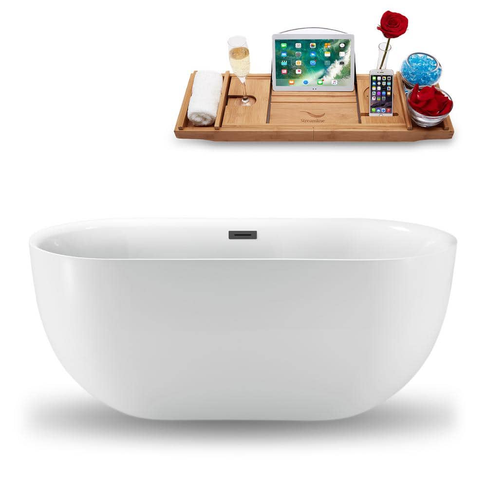 Streamline 59 in. Acrylic Flatbottom Non-Whirlpool Bathtub Glossy White with Glossy White Drain and Overflow Cover (1)