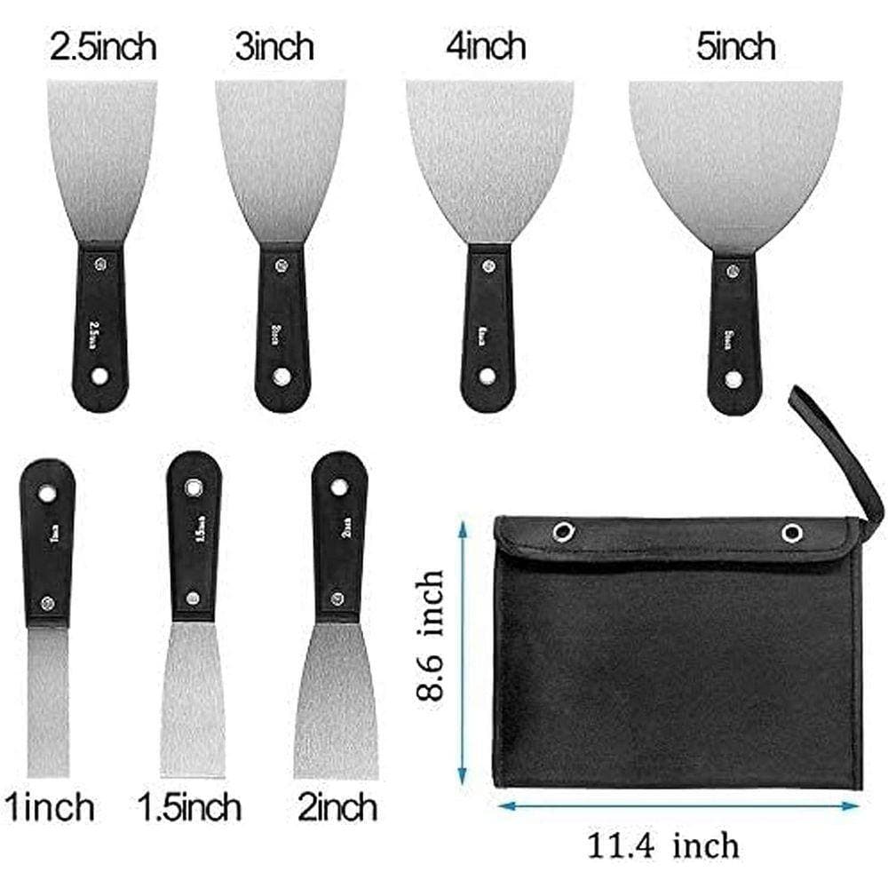 KIWDZFU 7-Piece Stainless Steel Putty Knife Set with Premium Handles and Storage Bag for Drywall Spackle and Paint Removal (2)