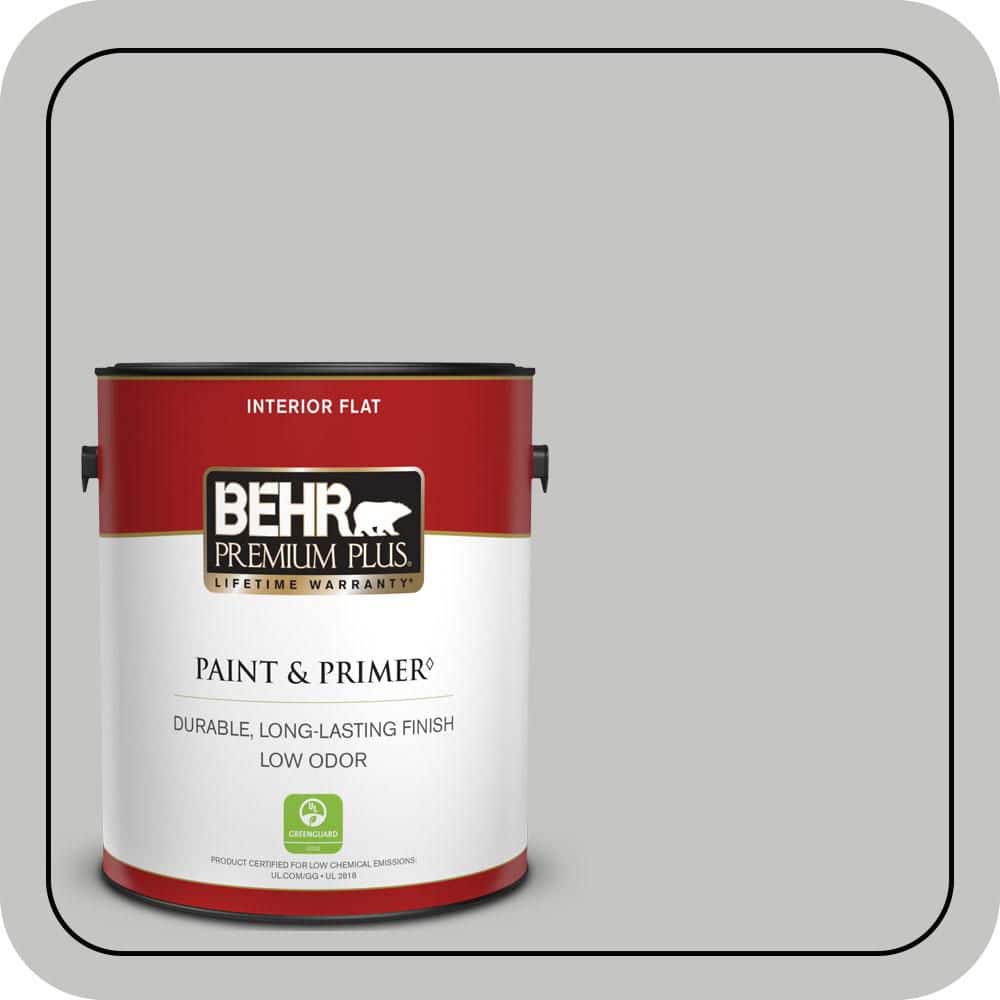 BEHR PREMIUM PLUS 1 gal. #N520-2 Silver Bullet Flat Low Odor Interior Paint & Primer
