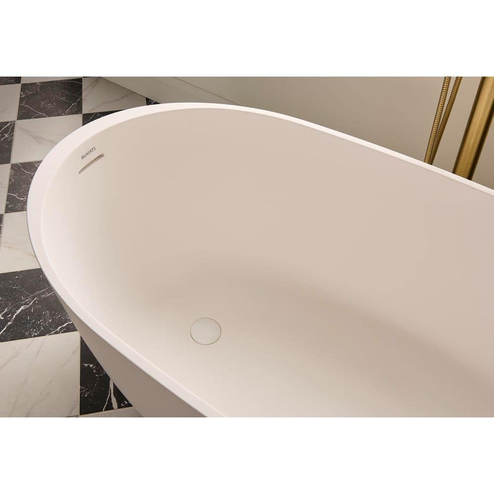 Ruvati Canali 27.5 in. Freestanding Soaking Oval Bathtub drain Matte White epiStone Solid Surface with right (4)
