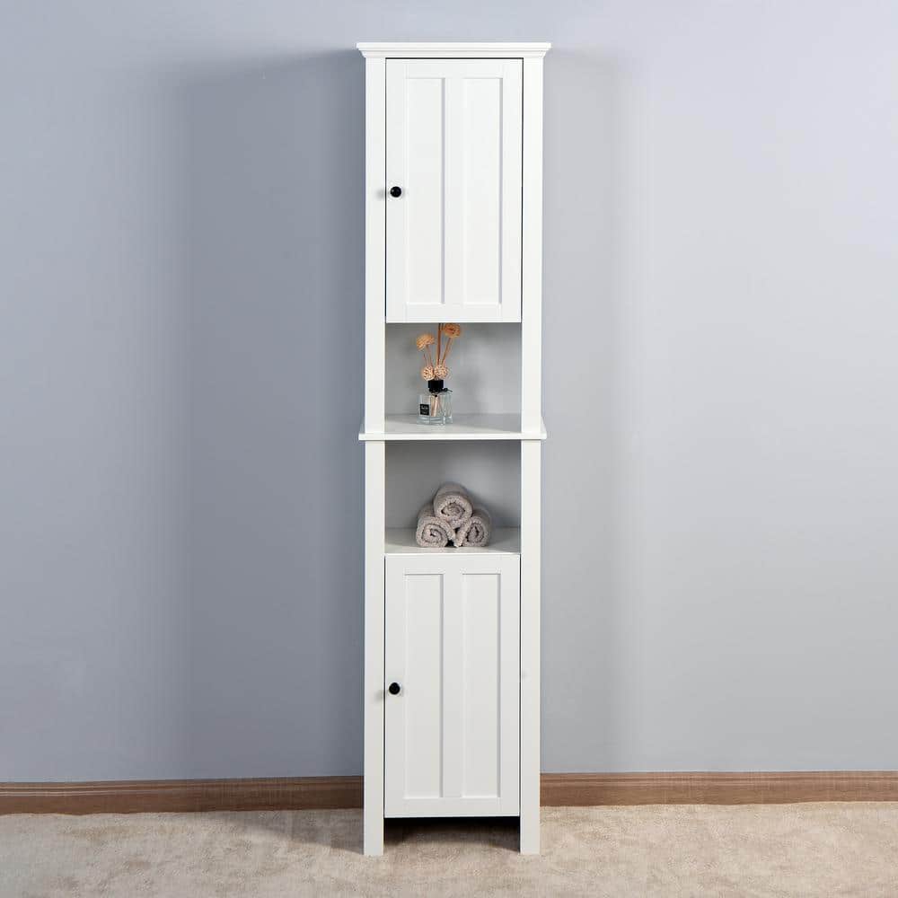 Unbranded 15.75 in. W x 11.81 in. D x 66.93 in. H White Linen Cabinet Bathroom Floor Storage Cabinet with 2-Doors and 6-Shelves (3)