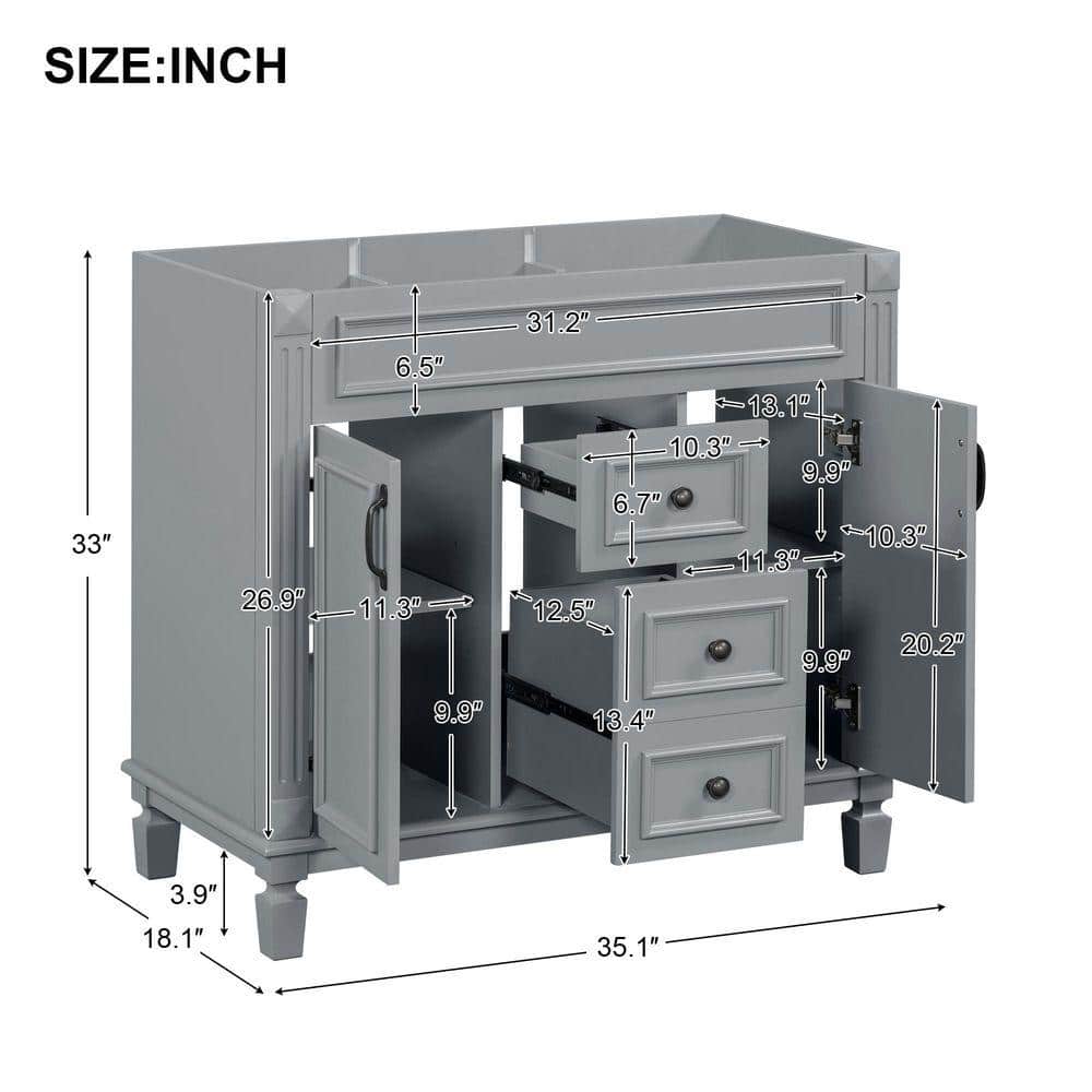 Cesicia Modern MDF Bath Vanity Cabinet without Top with 2 Soft Closing Doors and 2 Drawers (3)