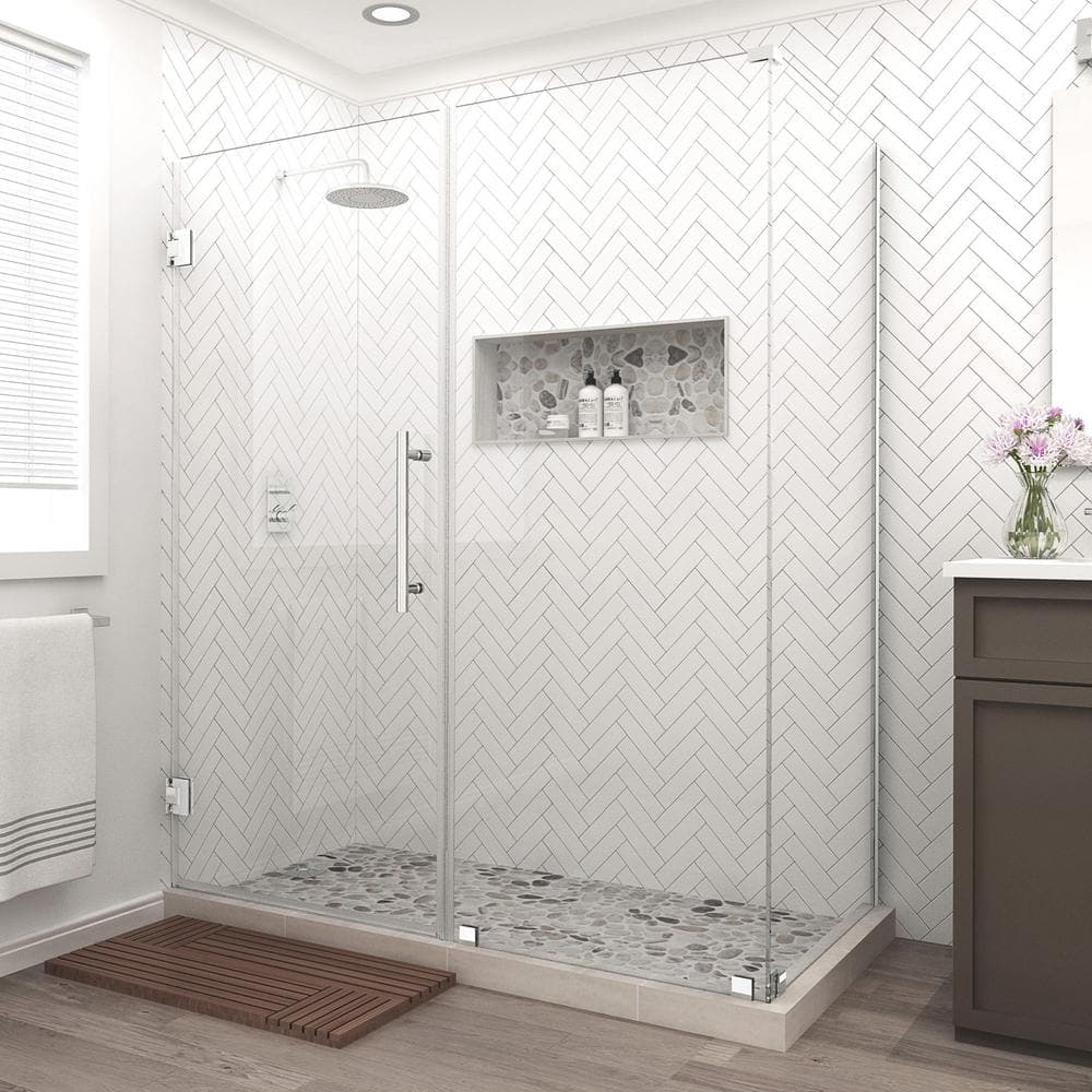 Aston Bromley 69.25 in. to 70.25 in. x 36.375 in. x 72 in. Frameless Corner Hinged Shower Enclosure in Chrome (3)
